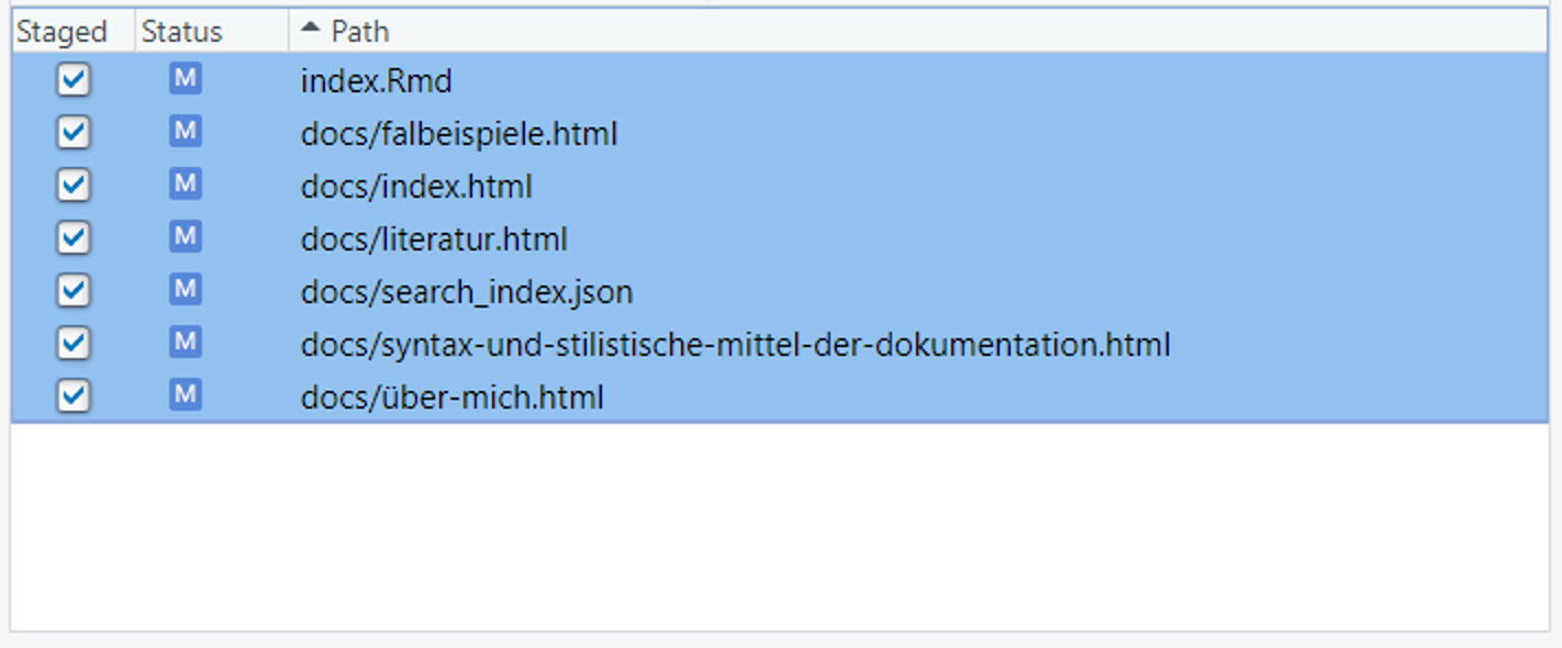 Commit von vielen Dateien