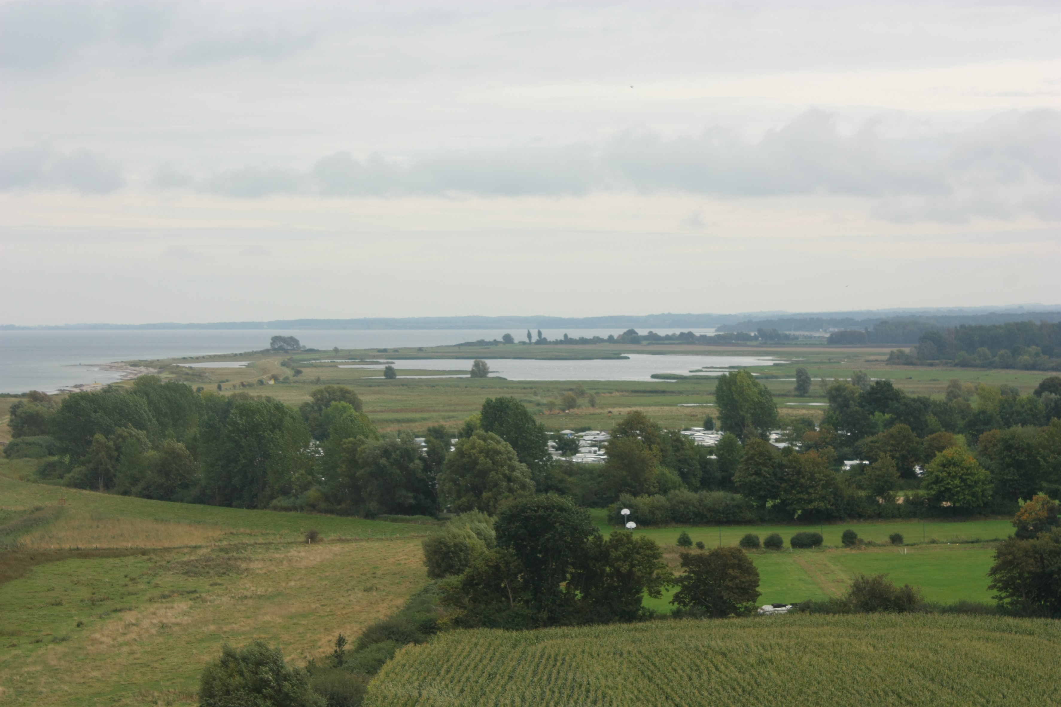 Aussicht vom Leutturm in Richtung Südosten auf Salzwiesen und Binnensee